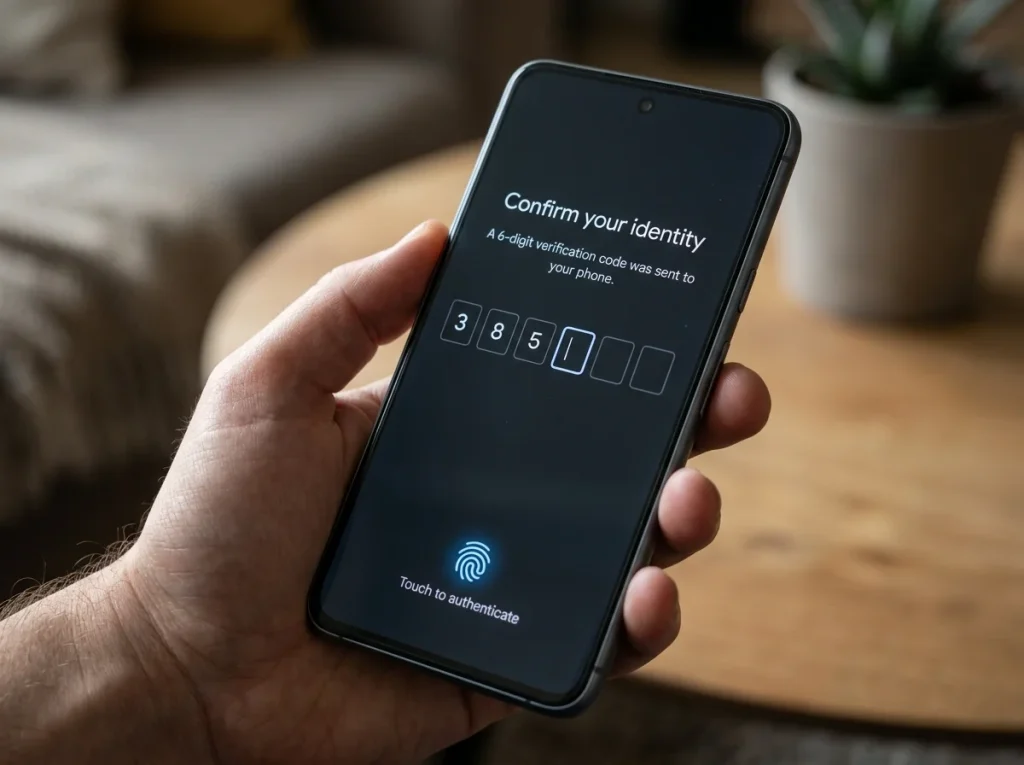 Two-factor authentication step during a Payz casino deposit on a UK player's smartphone