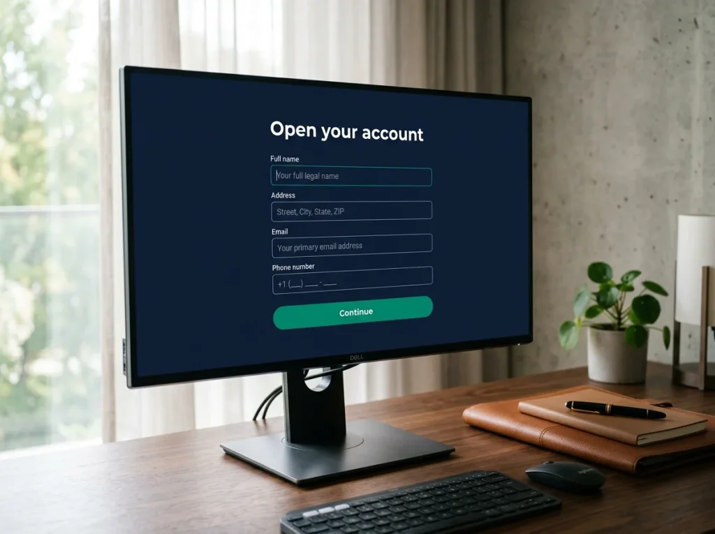 Computer screen showing a light-touch Payz Classic onboarding form with name address and phone fields