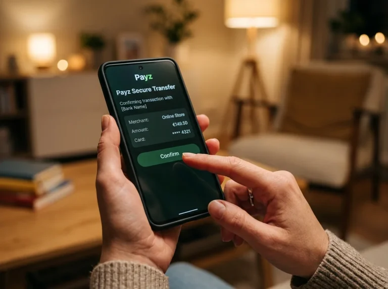 Smartphone displaying 3D Secure authentication prompt during a Payz top-up for a UK casino deposit
