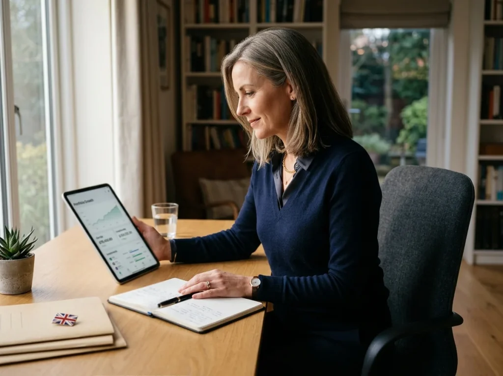Editorial portrait of a typical Gold tier Payz player working with a tablet in a British setting