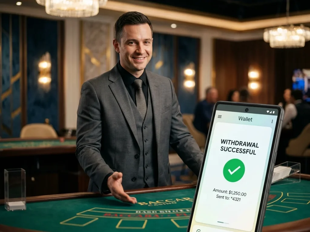Live three card poker dealer at a UK studio with player tracking post-session Payz withdrawal status
