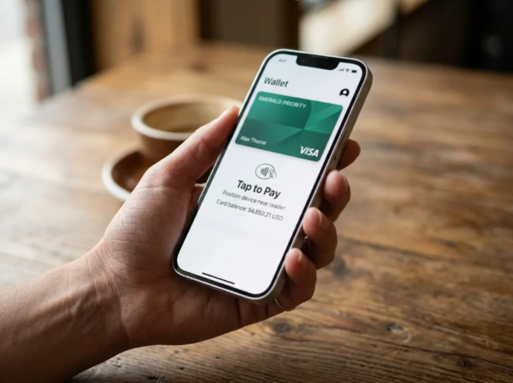 Smartphone displaying a tokenised Payz Mastercard added to a mobile wallet for contactless payment