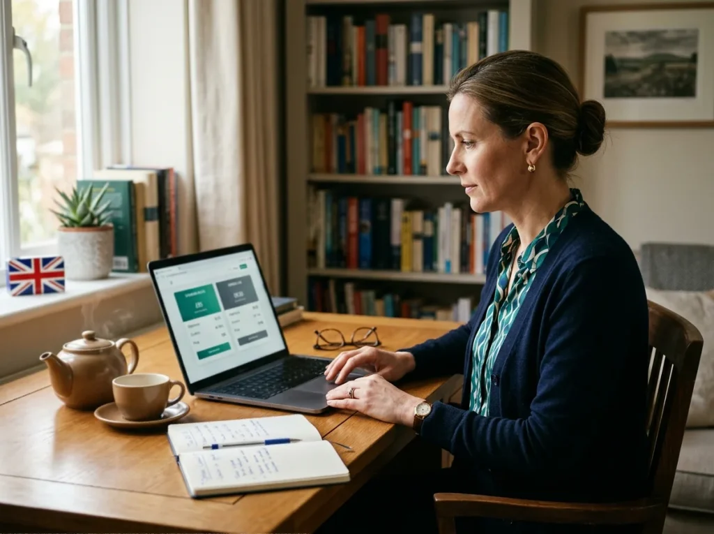 British casino player comparing payment rails at a laptop in a quiet home office