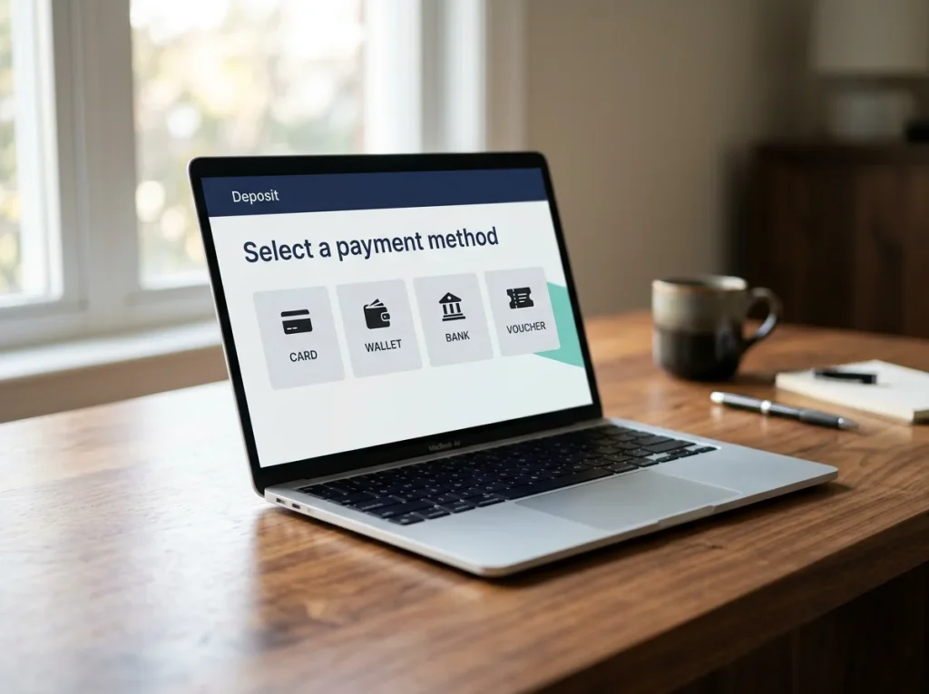 Browser window displaying a UK casino deposit page with several payment-method options visible